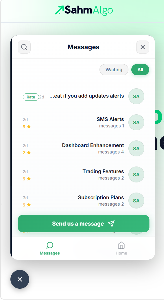 Messages — Conversation history with ratings and status