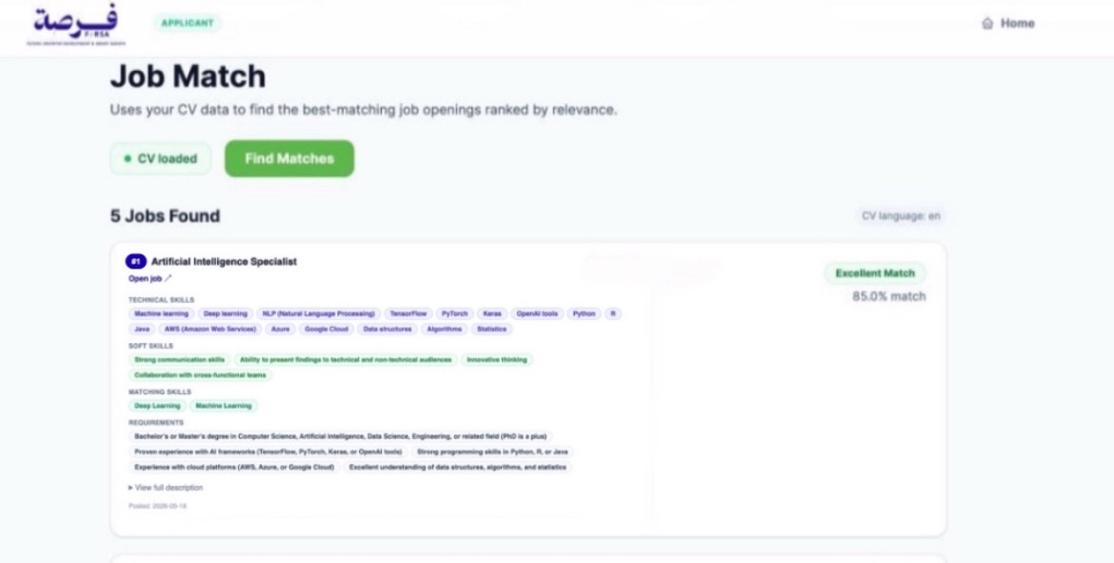Job Match UI — Ranked job results with match percentage